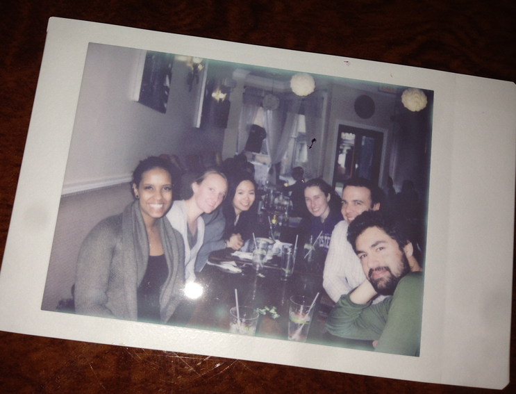 Fig 1: The KerfootLab celebrating Amy's success! We're all about different types of imaging and Amy brought her hipster Polaroid camera. Of course, to share the resulting picture we had to subsequently image it with an iPhone, so it loses some of its cool factor.