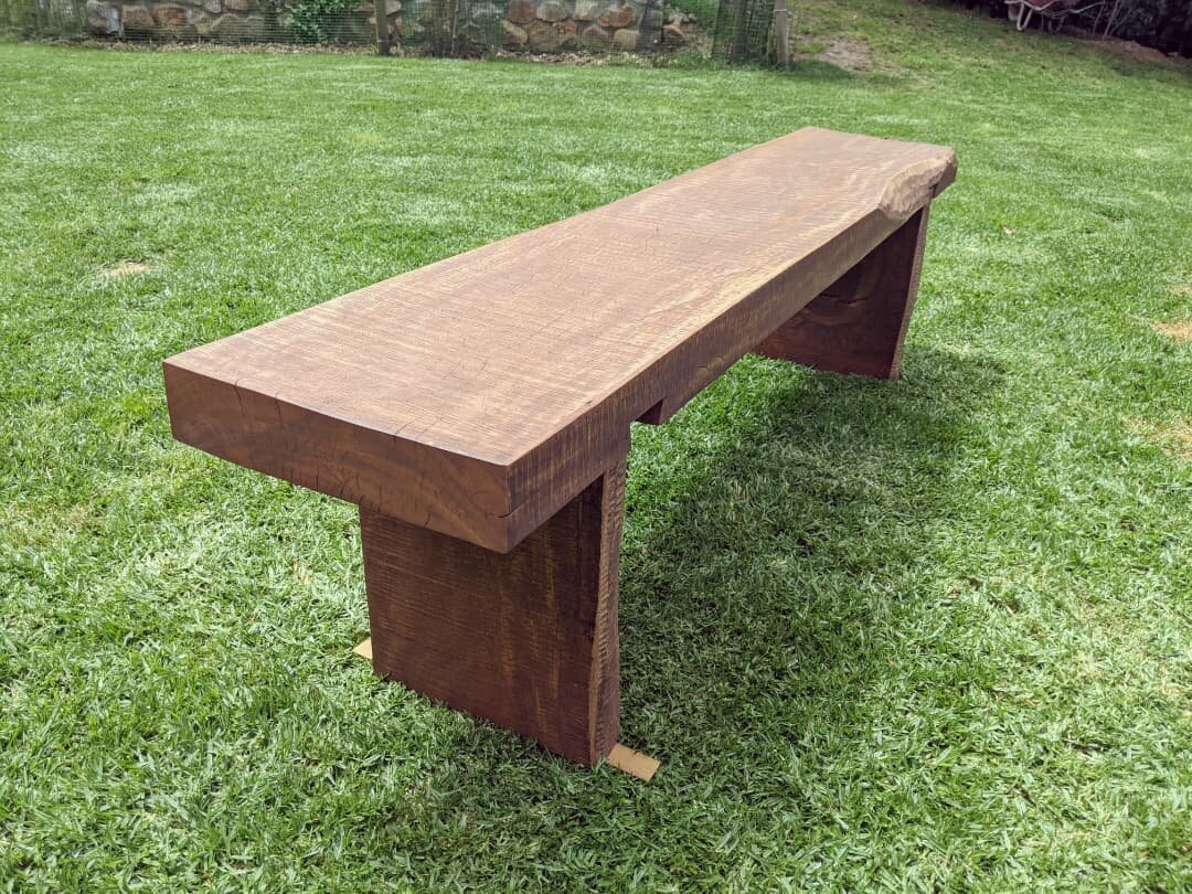 Another one from the past few weeks, a bench for a 40th birthday gift. Missing from my pics is the amazing view that this sits in front of, a perfect spot to sit and contemplate getting older. Made from Eucalyptus Cladocalyx, or Sugar Gum, this shoul