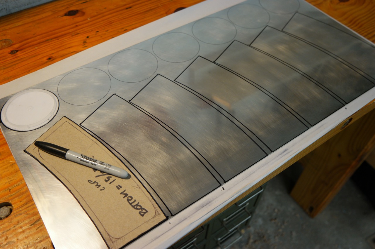  The parts are laid out on a 12" x 24" x .051" pewter sheet.     