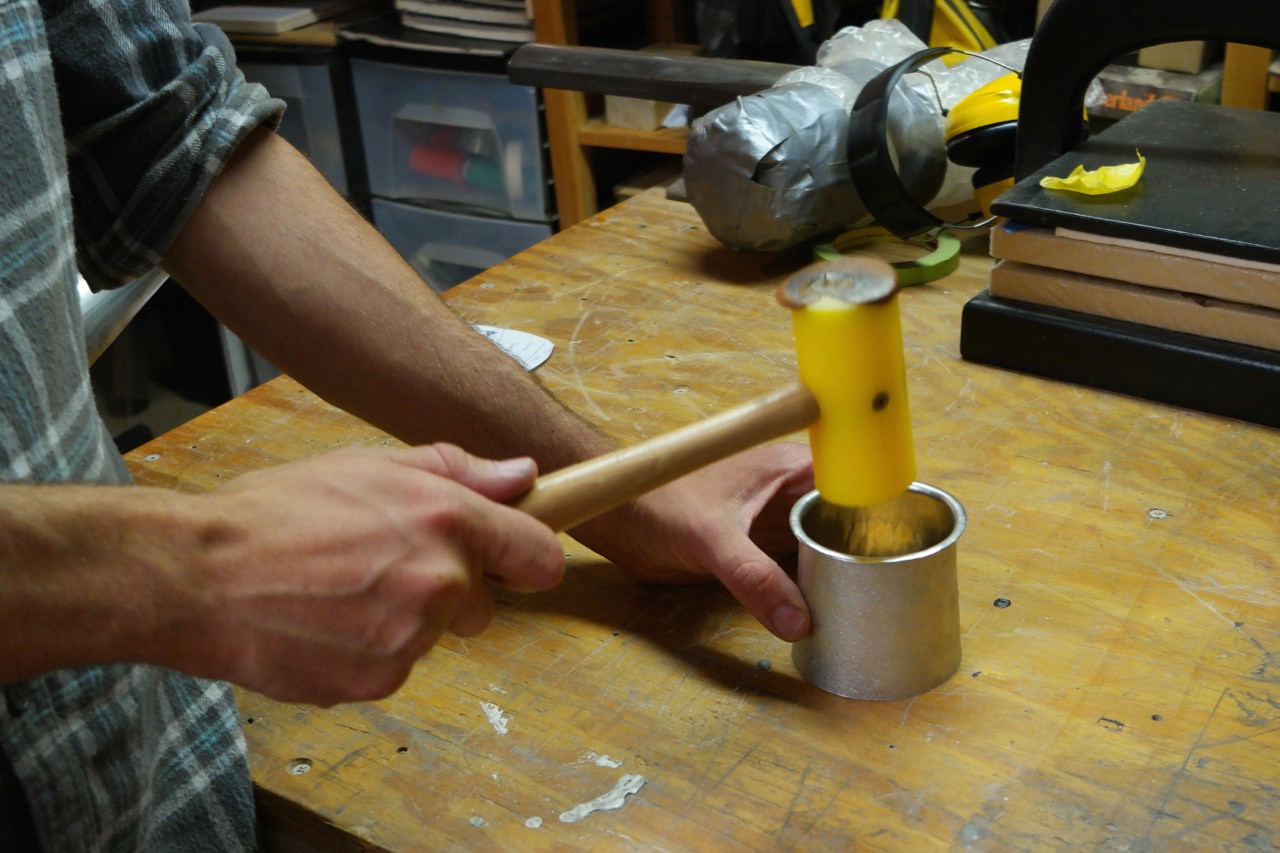  The rim is further stretched with a flat mallet. 