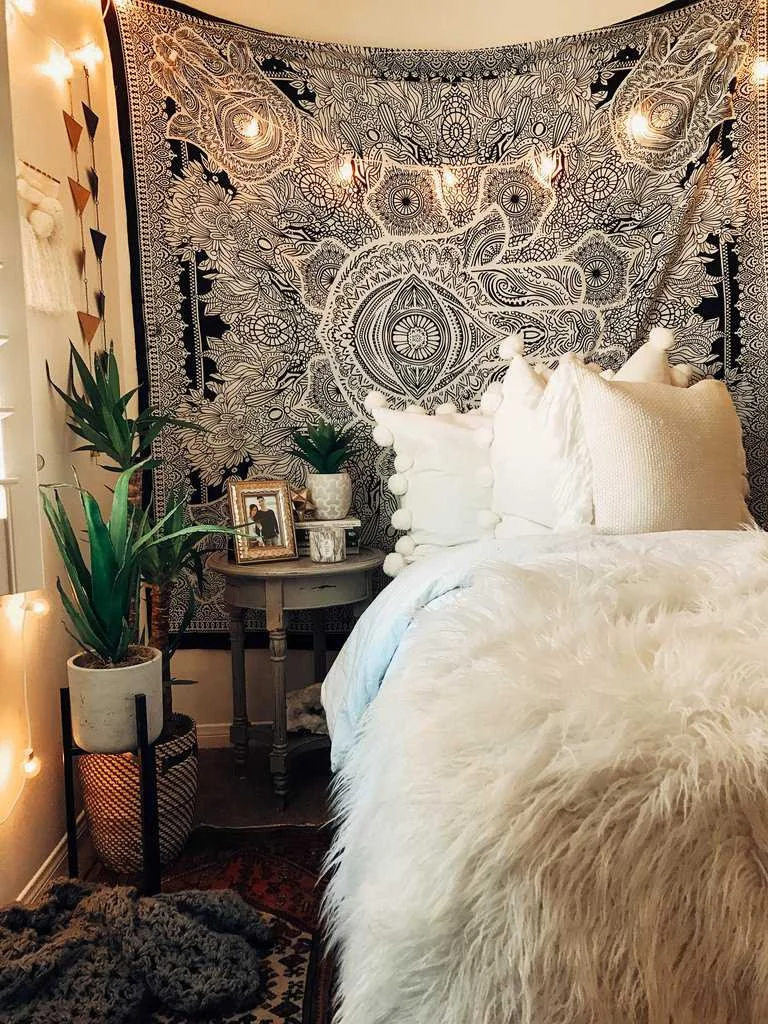Boho bedroom designed to snuggle in by The Spruce