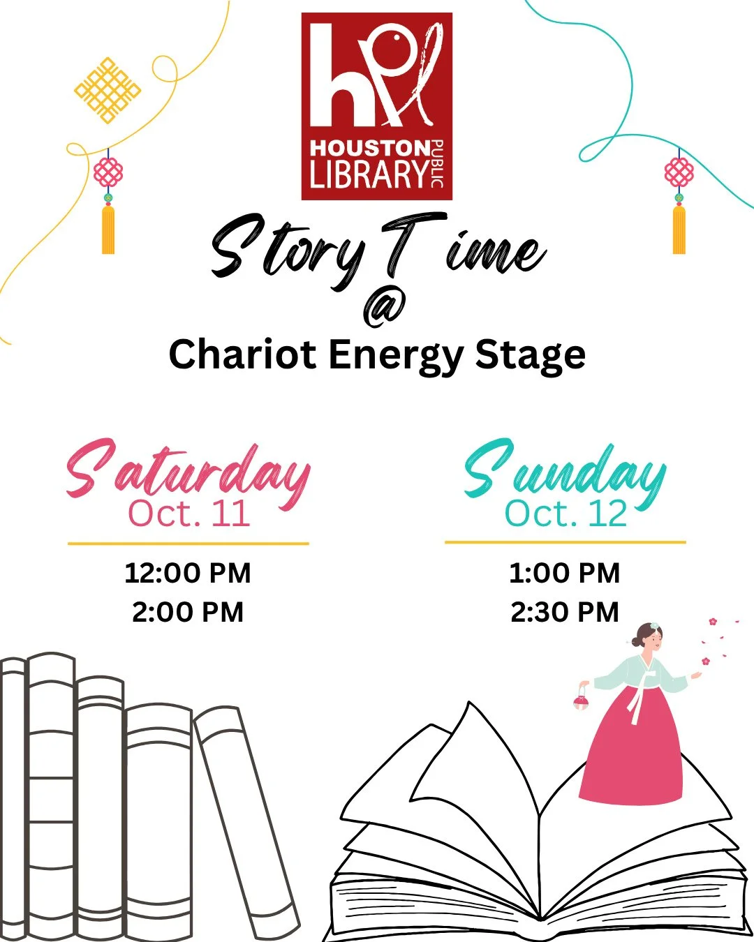 We're excited to announce that Korean Festival Presented by Kroger is teaming up with @HoustonPublicLibrary for Korean story time! 📚✨ Join us in the K-Village where kids and adults will experience Korean culture through captivating tales and beautif