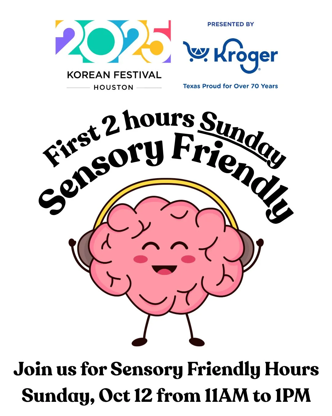 🎧️Don't forget the first two hours of Sunday, October 12 (11:00AM - 1:00PM) are Sensory Friendly at Korean Festival Presented by Kroger!  This means lower noise levels so those with invisible disabilities can enjoy the festival. If you need access t