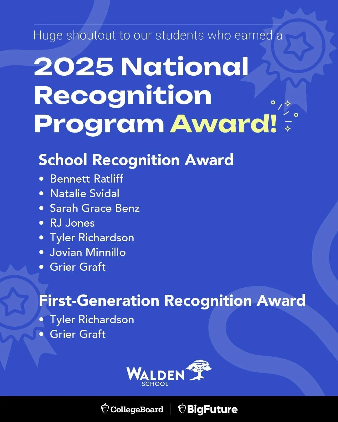 Congrats to our @CollegeBoard National Recognition Program awardees! Our students are being recognized for their academic excellence and hard work in high school, placing them among the top 15% of high school students across the country. 👏 We are so