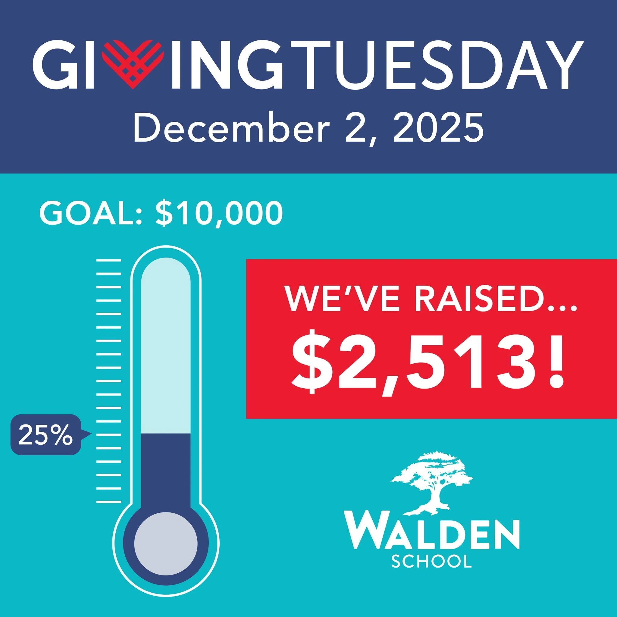 💙 GivingTuesday update - we&rsquo;re  at 25% of our $10,000 goal &mdash; thank you, Walden community! 🙌

Let&rsquo;s keep the momentum going. Every gift, big or small, makes a real impact for our students and faculty.

✨ Join us and help push us to