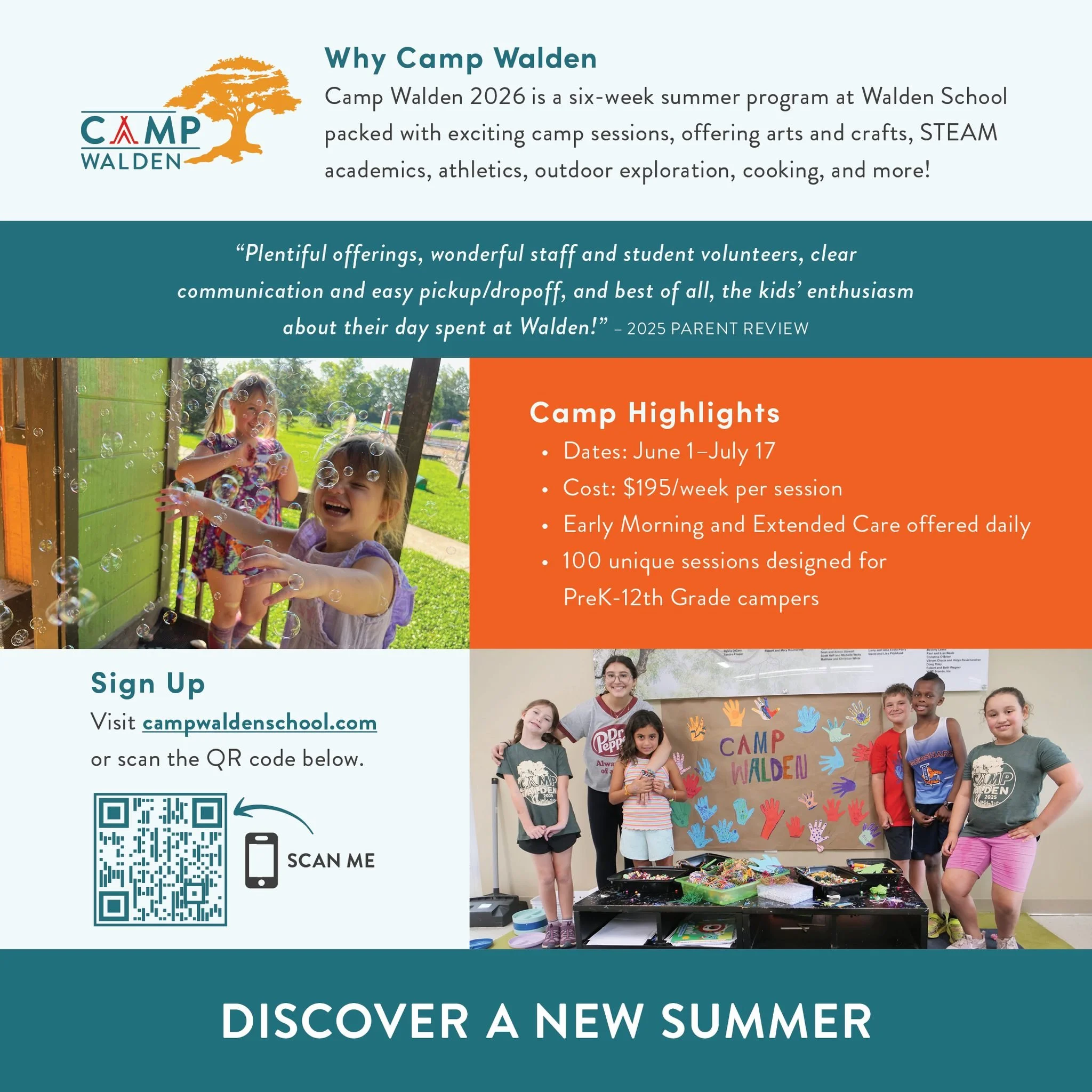 ☀️💛 Why Camp Walden? 💛☀️

Camp Walden 2026 is a six-week summer adventure at Walden School filled with hands-on learning, creativity, and nonstop fun! From arts &amp; crafts to STEAM academics, athletics, outdoor exploration, cooking, and so much m