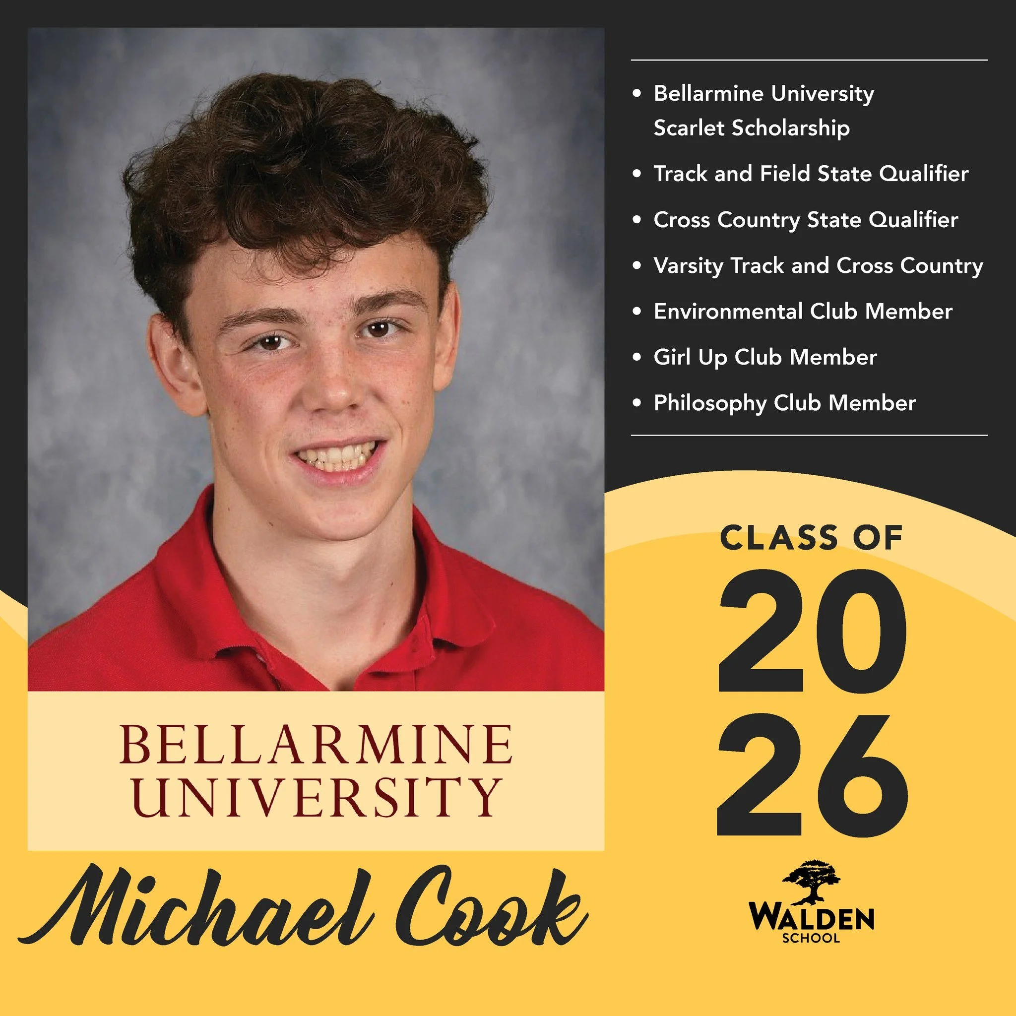🎓 Today&rsquo;s Senior Spotlight: Michael Cook, a driven and accomplished senior who has made his mark at Walden through athletics, leadership, and academic dedication!

Michael is a Bellarmine Scarlet Scholarship recipient ❤️ and a Track &amp; Fiel
