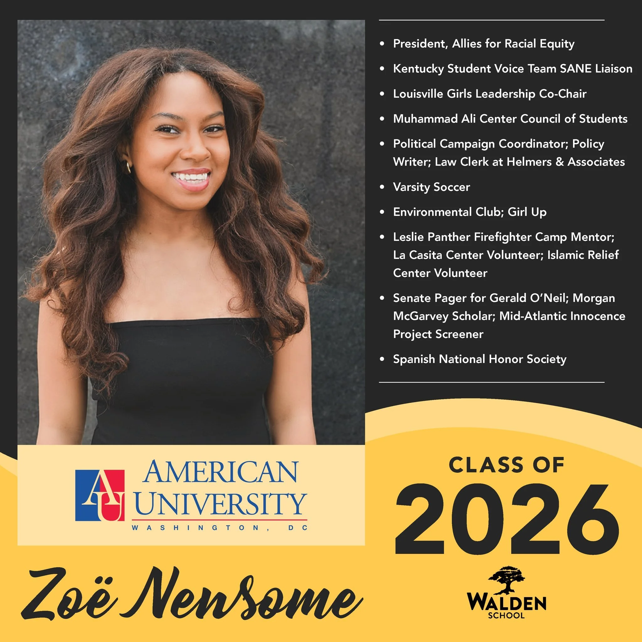 🎓 Today's Senior Spotlight is Zo&euml; Newsome!

Zo&euml; has been an incredible leader and advocate throughout her time at Walden. She has served as President of Allies for Racial Equity, Kentucky Student Voice Team SANE Liaison, Louisville Girls L