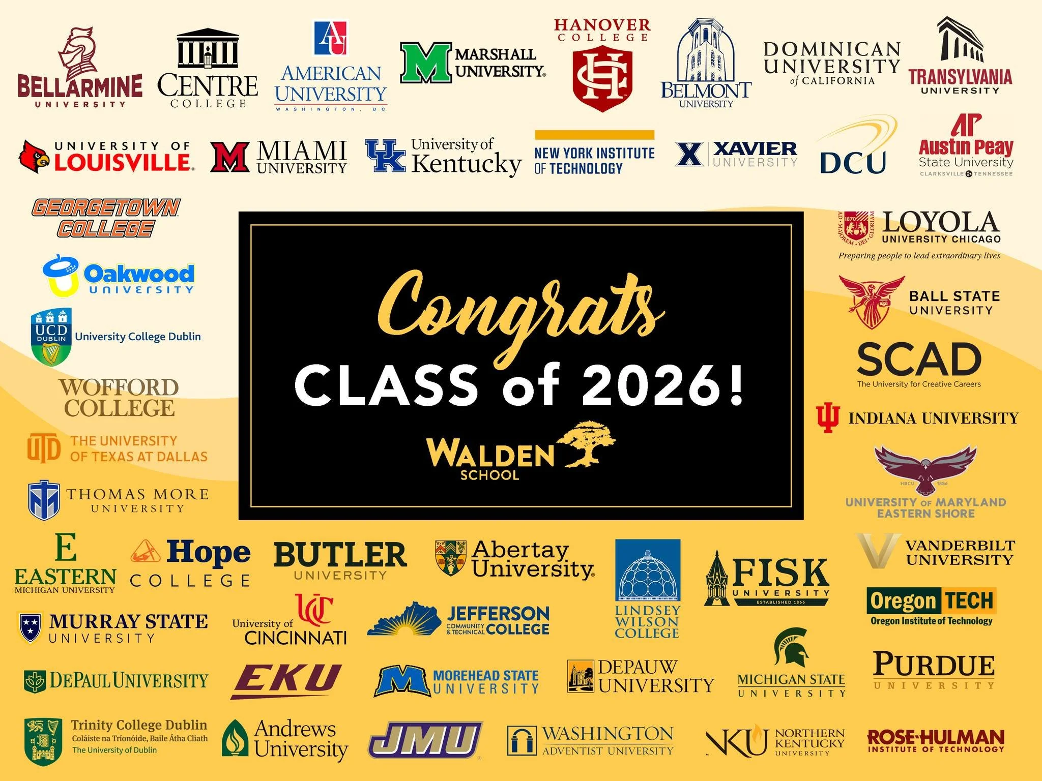 We are so proud of the Class of 2026! 🎓🖤💛

This incredible group of seniors was accepted into 50 colleges and universities across the country and around the world, earning more than $5.3 million in merit scholarships along the way. Their hard work
