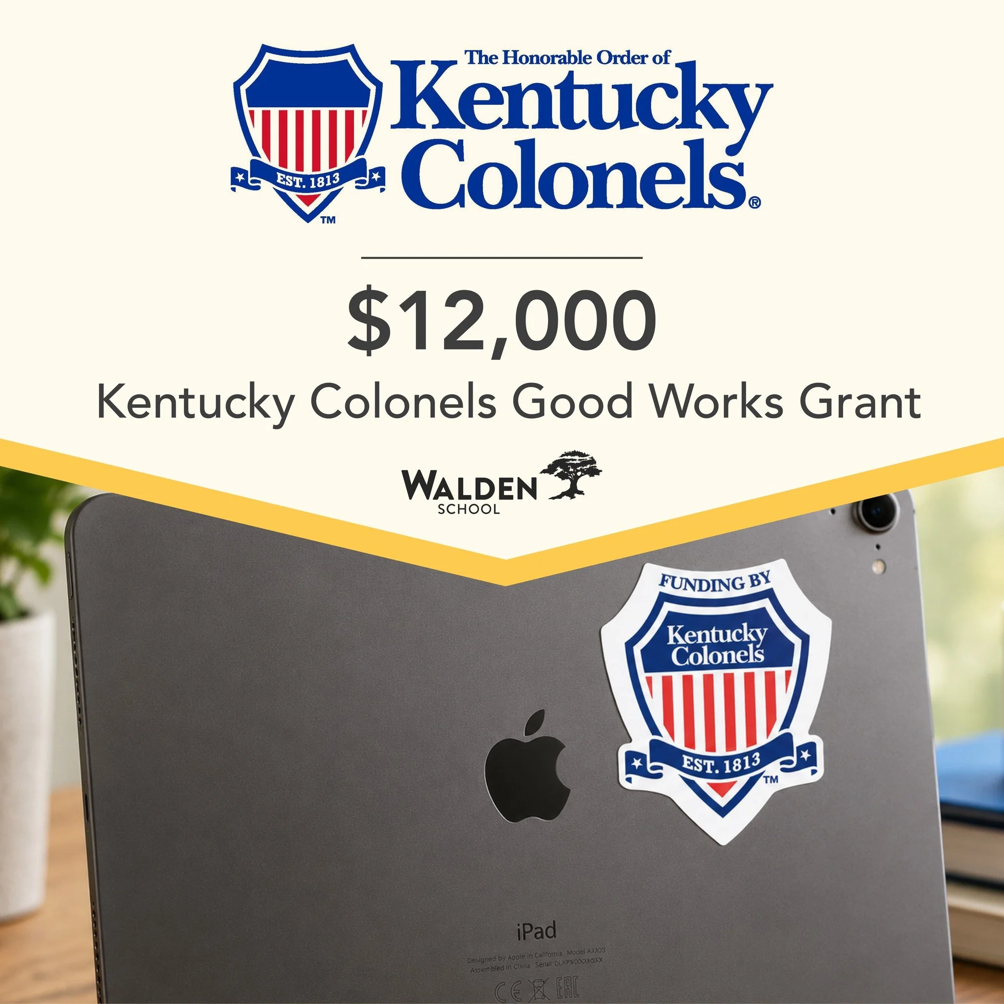 🎉 Walden School is proud to be a 2026 recipient of a $12,000 grant through the Honorable Order of Kentucky Colonels Good Works Program!

These funds will help purchase new iPads for our Lower School students, enhancing learning and creativity in the