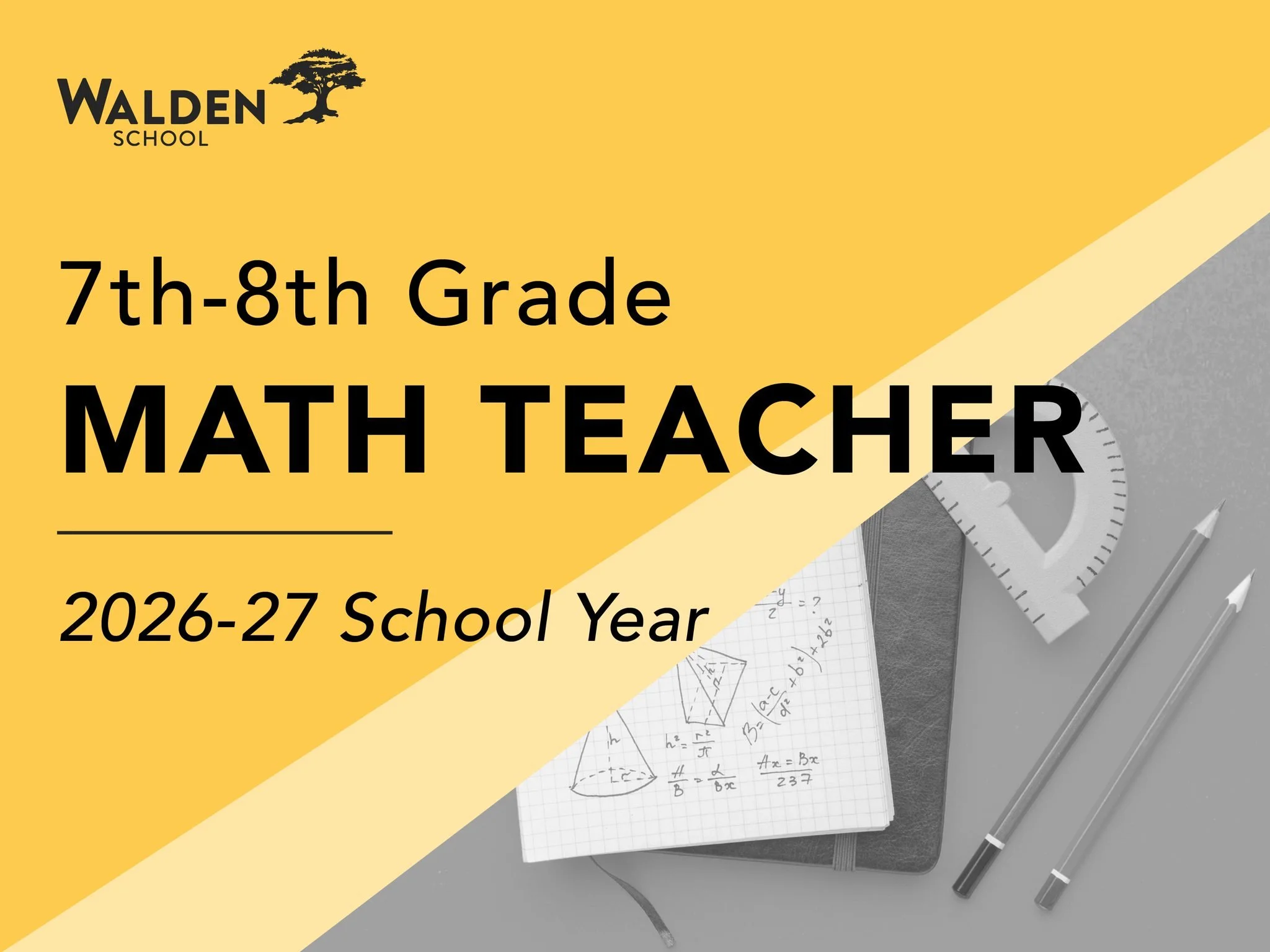 Walden School is hiring a 7th &amp; 8th Grade Math Teacher and Student Advisor for the 2026&ndash;2027 school year! 📐 LEARN MORE: bit.ly/WaldenMSMath

This role focuses on building strong mathematical reasoning through hands-on, inquiry-based learni