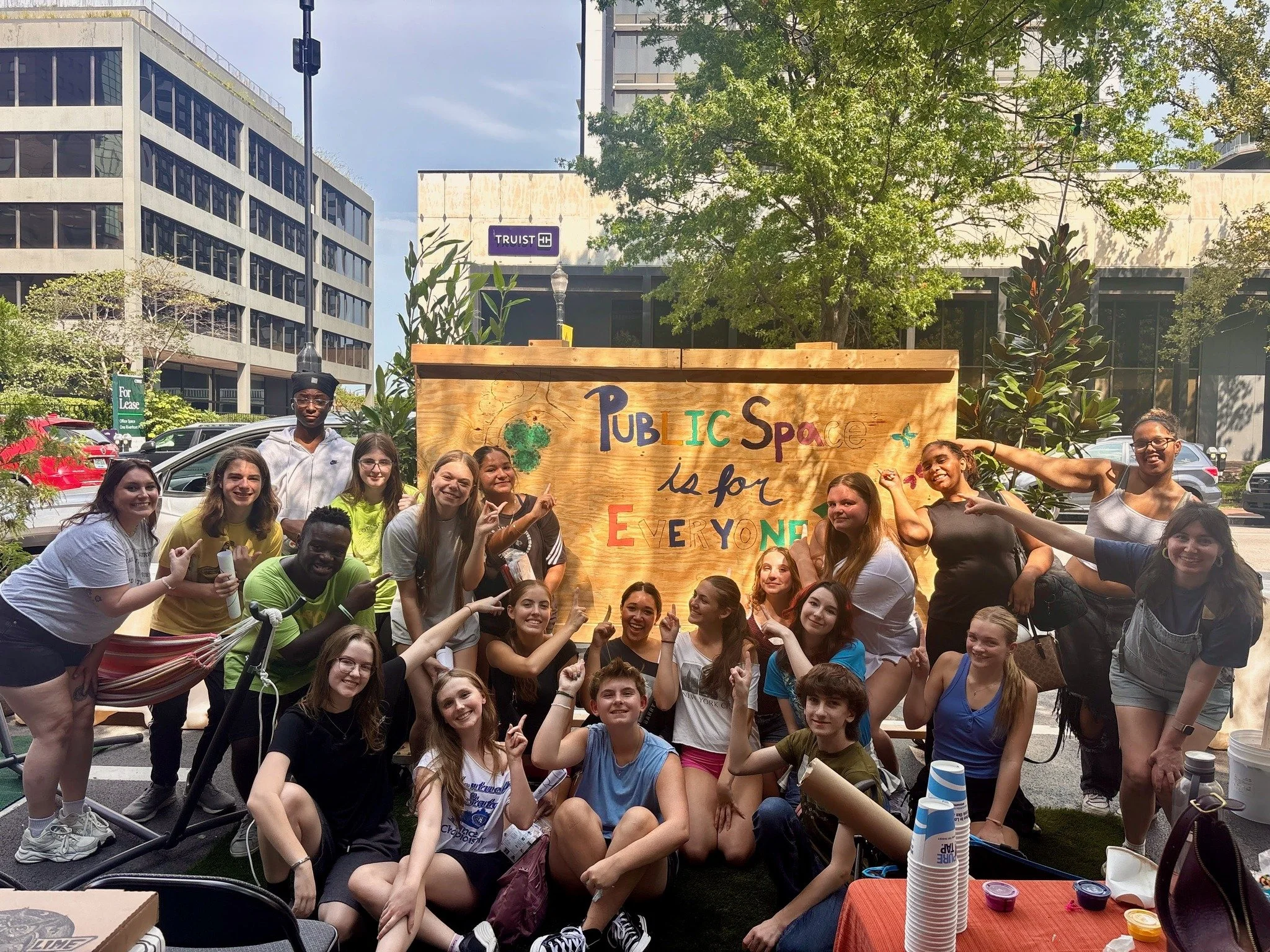 Yesterday, Walden's Girl Up Club had a blast participating in Louisville's annual (Park)ing Day. We partnered with a local urban planning group Taylor Siefker Williams to support their creation of a pop-up park designed to promote safe and welcoming 