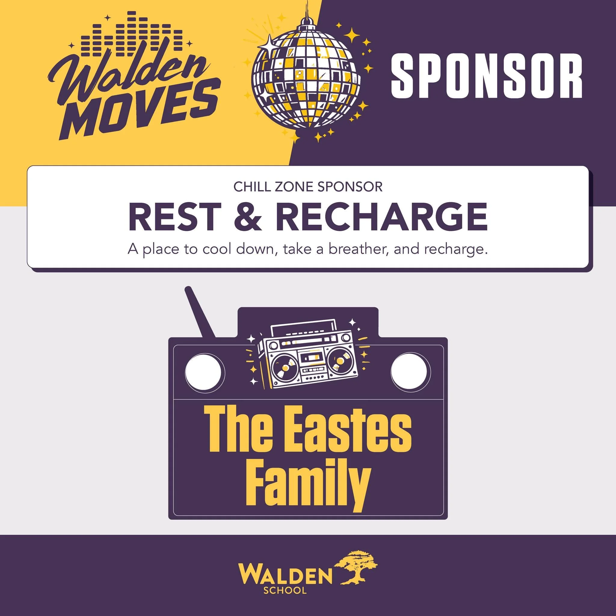 A huge thank you to The Eastes Family, our Walden Moves Rest &amp; Recharge Sponsor, for helping create a special space where participants can cool down, take a breather, and get ready to jump back into the action.

We&rsquo;re so grateful for their 