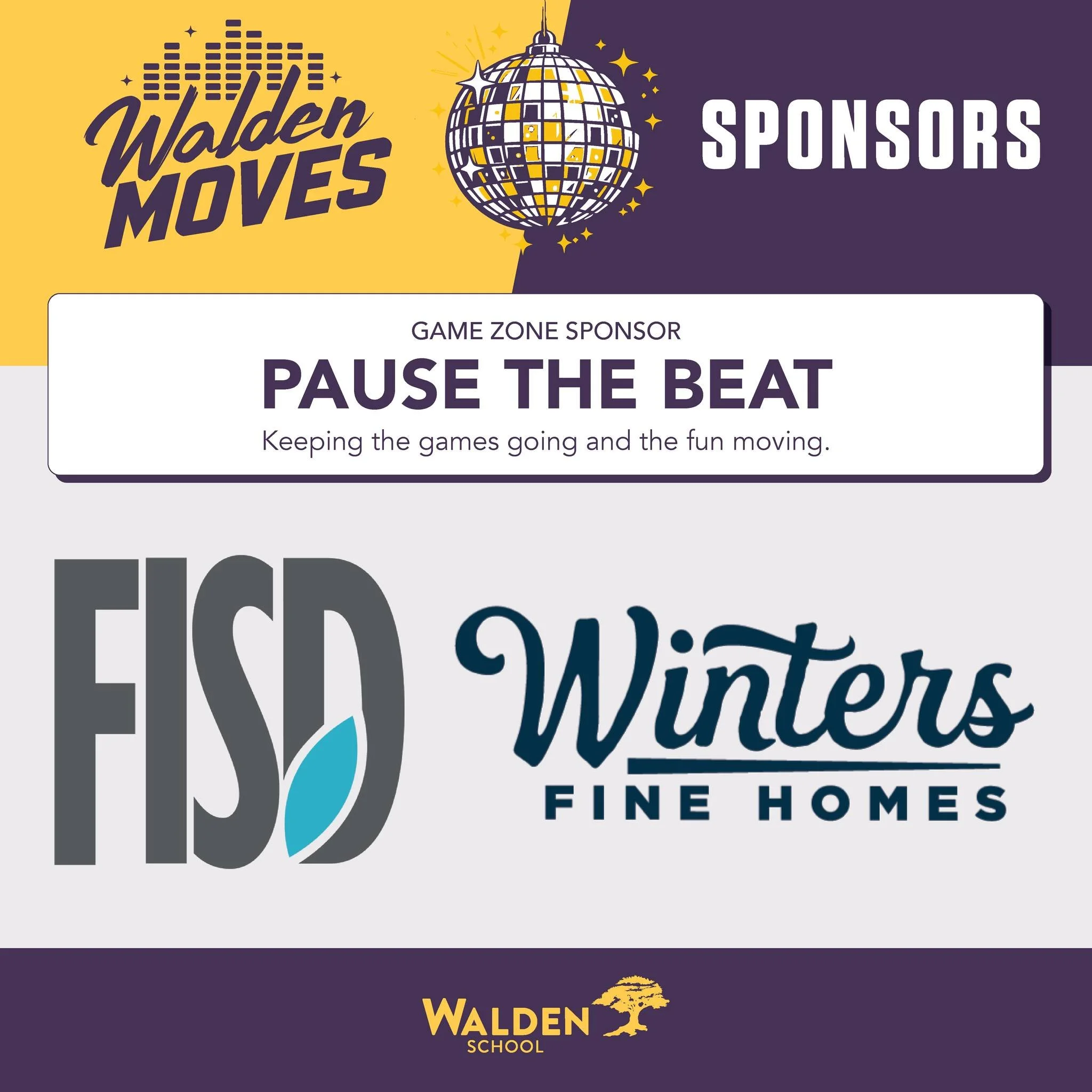 A big thank you to our "Pause the Beat" Game Zone Sponsors, FLIK Independent School Dining and Winters Fine Homes, for helping keep the games going and the fun moving at Walden Moves!

The Game Zone gives participants a chance to take a bre