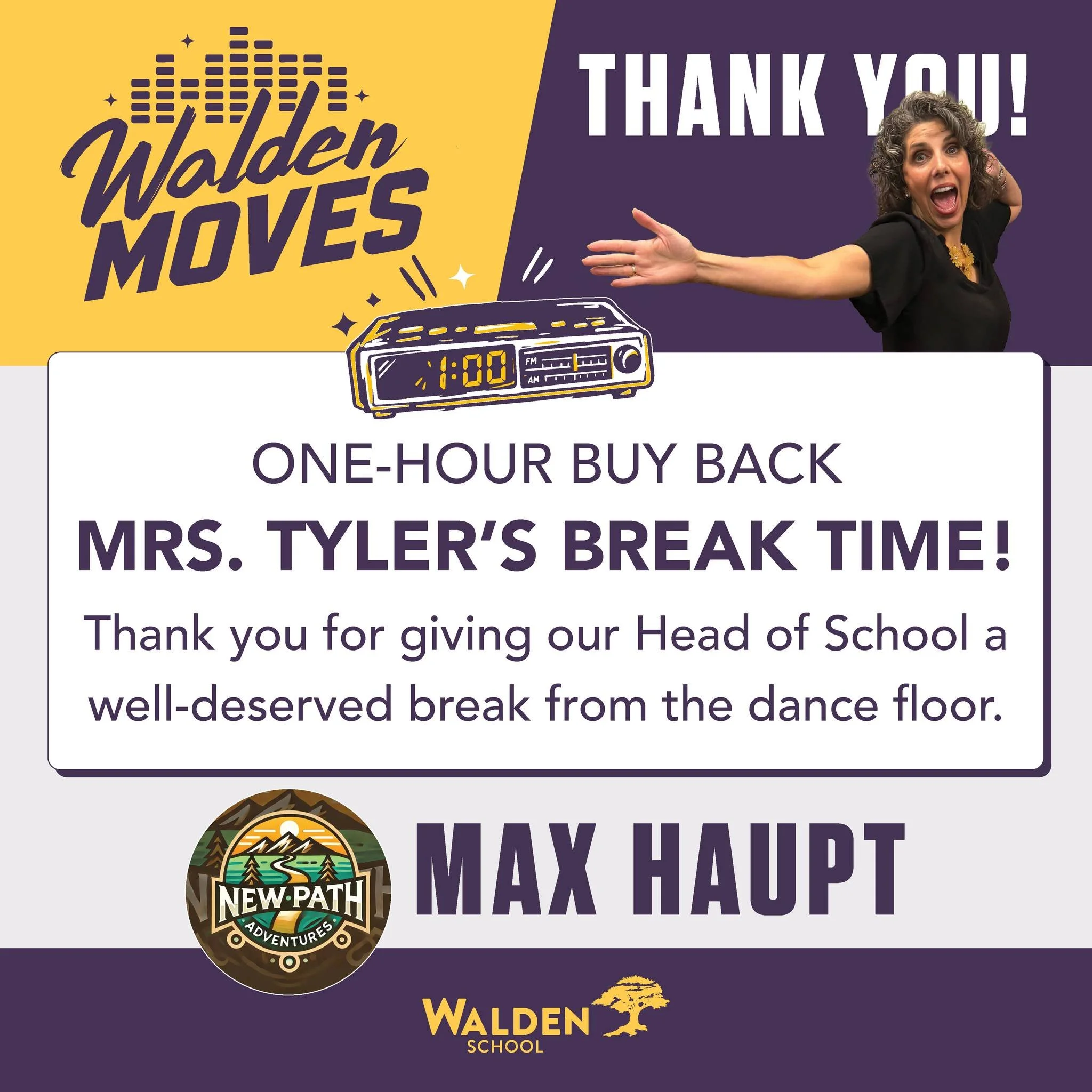 Midnight break! 🌙 A big thank you to New Path Adventures and Max Haupt for buying back Mrs. Tyler&rsquo;s 12:00am hour and giving her a chance to rest and recharge. #gowalden #waldenschool #waldenmoves

Register or donate: https://secure.qgiv.com/ev