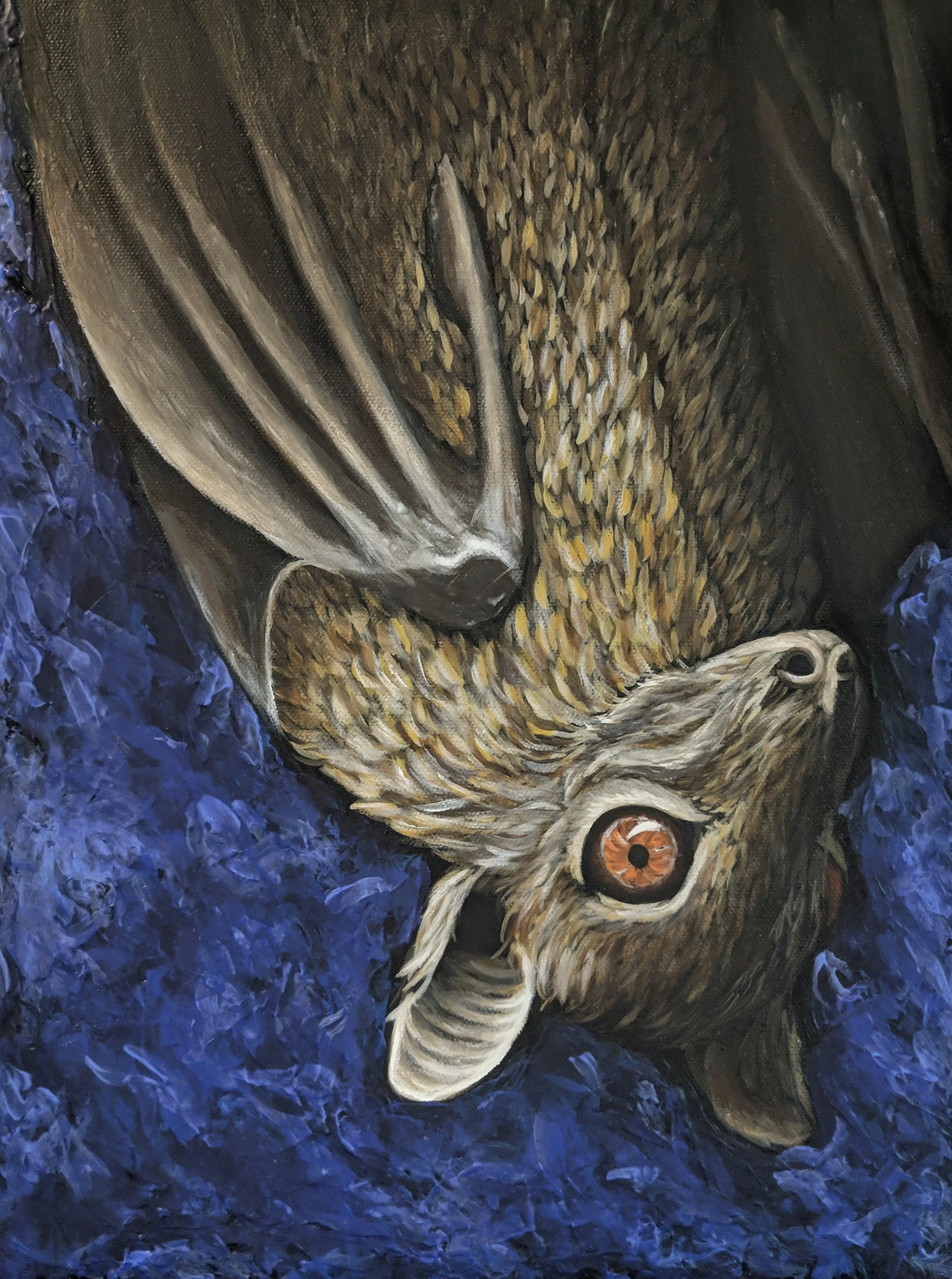 Eidolon helvum African Straw-colored Fruit Bat Acrylic paint on 11”x14” canvas
