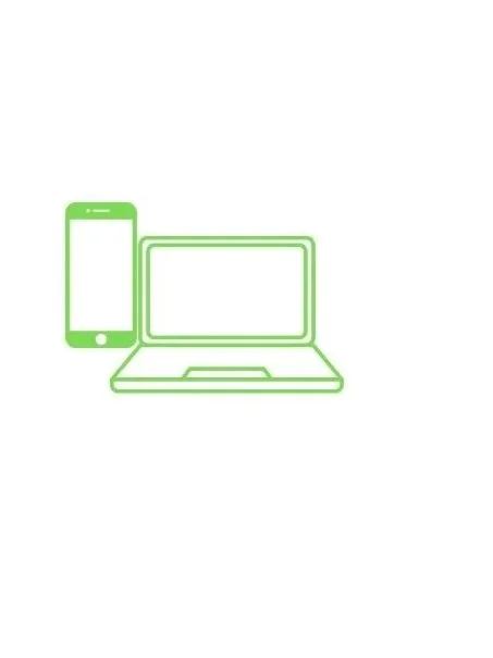 Outline drawings of a smartphone and a laptop in green on a white background.