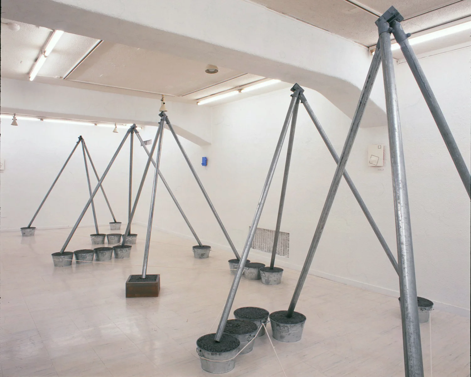 The Cultivation of Mother Earth , 2000 Pipes, buckets, wood boxes, crushed stone, rope 310 x 936 x 228 cm Installation view, Tokyo Gallery, 2000