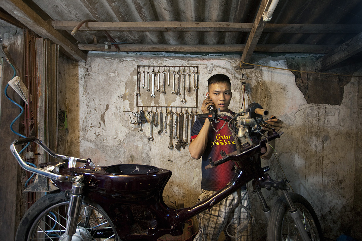 Motorcycle garage in Hanoi, Vietnam
