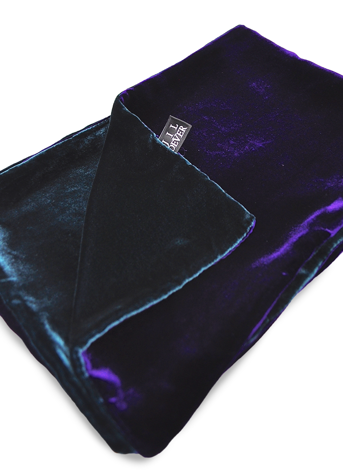 Unisex mallard teal and purple reversible velvet scarf.
