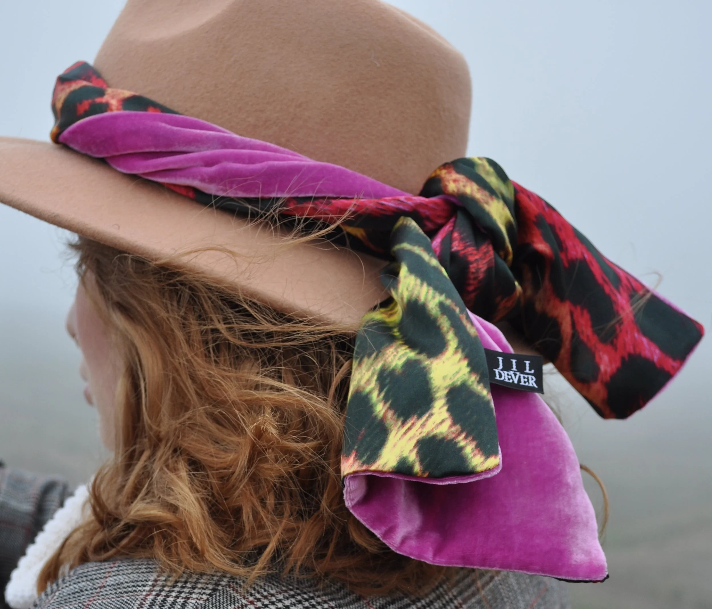 Pink velvet and leopard print silk reversible luxury scarf.