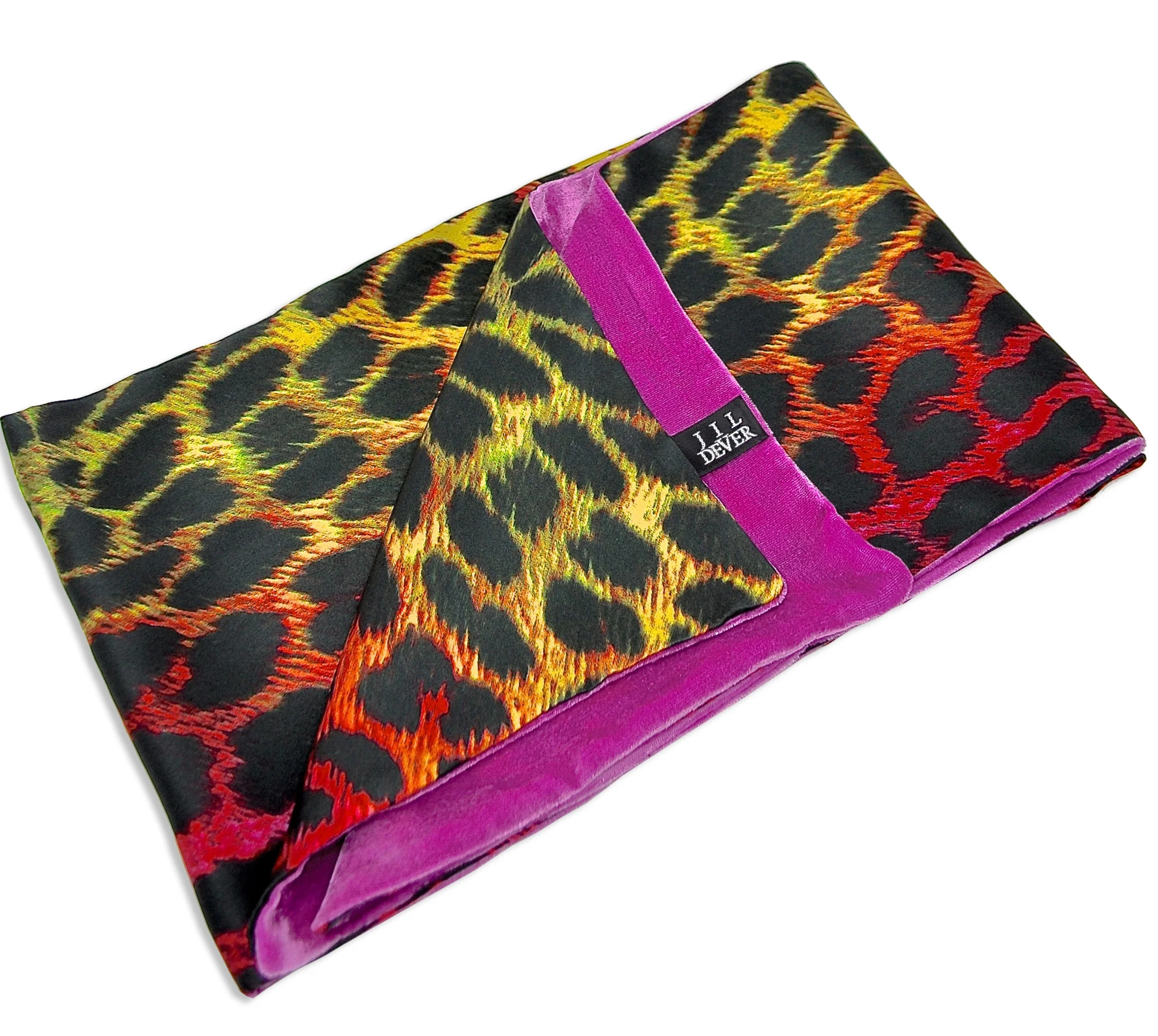 Pink velvet and leopard print silk reversible luxury scarf.
