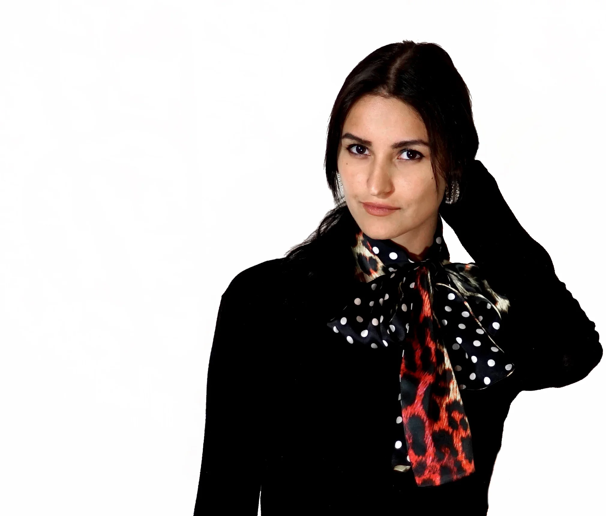 Bright leopard print and black-white dots reversible silk charmeuse luxury scarf