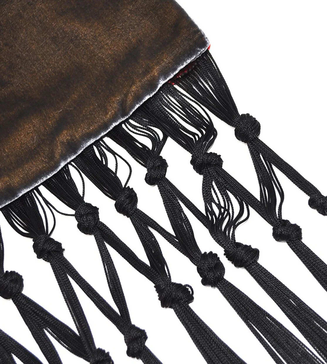 Pine Muffler Gray Velvet with Black Knotted Fringe