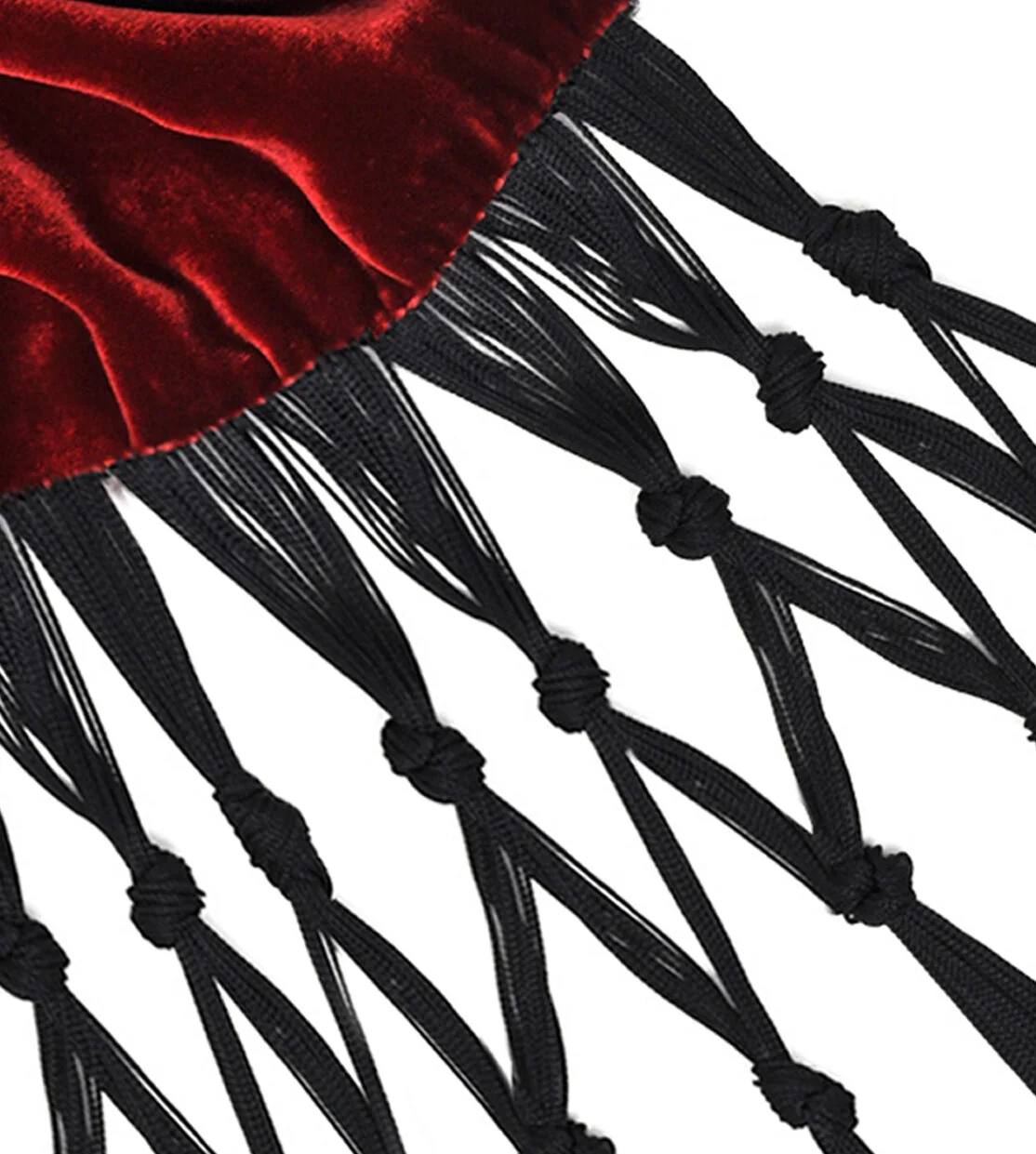 Pine Muffler Red Velvet with Black Knotted Fringe