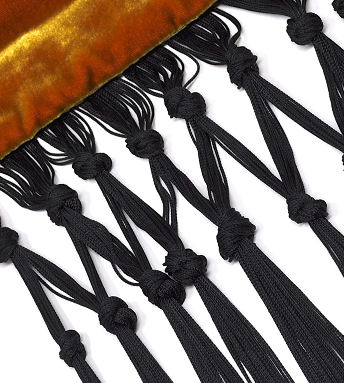 Pine Muffler Spice Velvet with Black Knotted Fringe