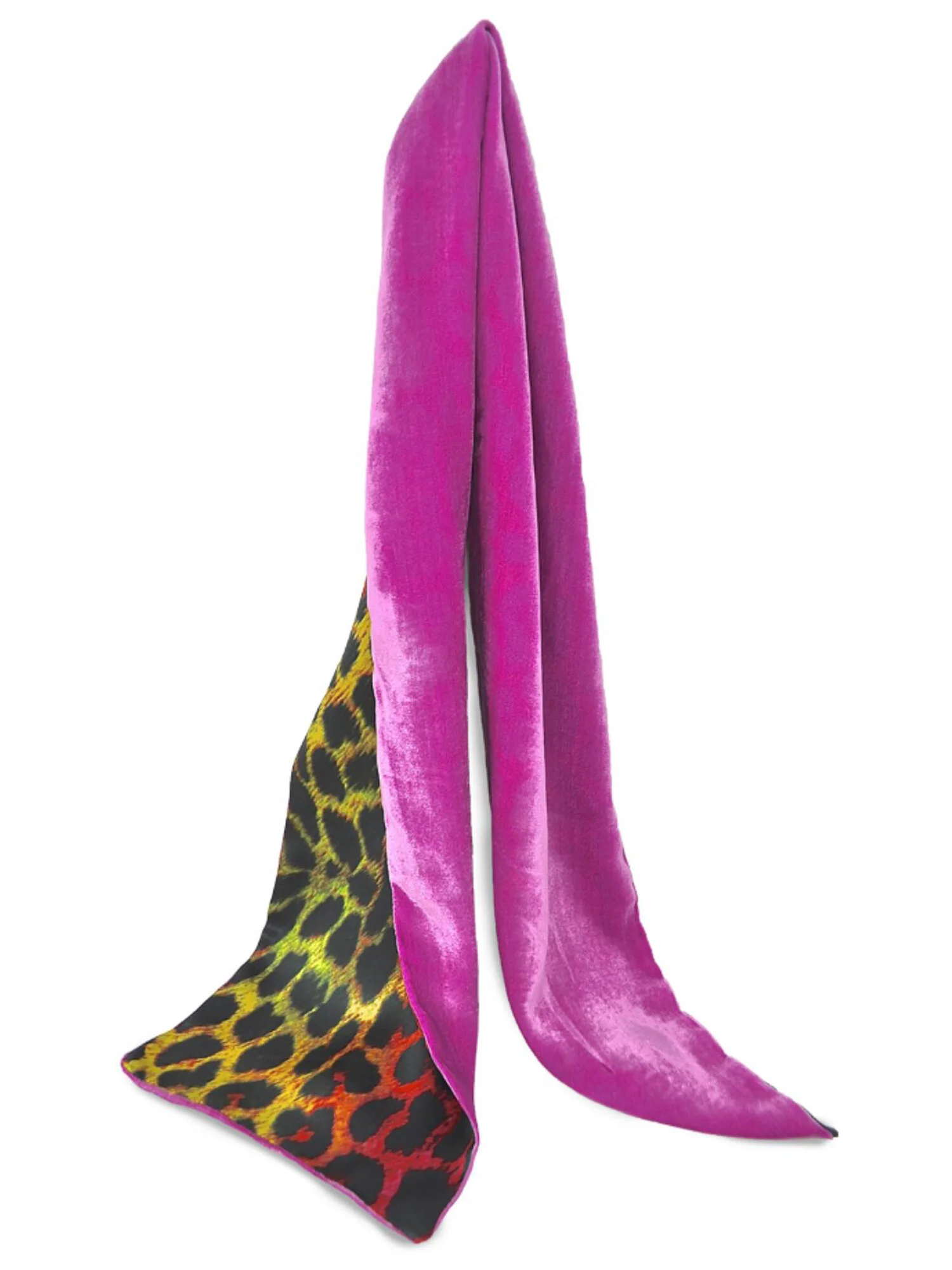 Pink velvet and leopard print silk reversible luxury scarf.