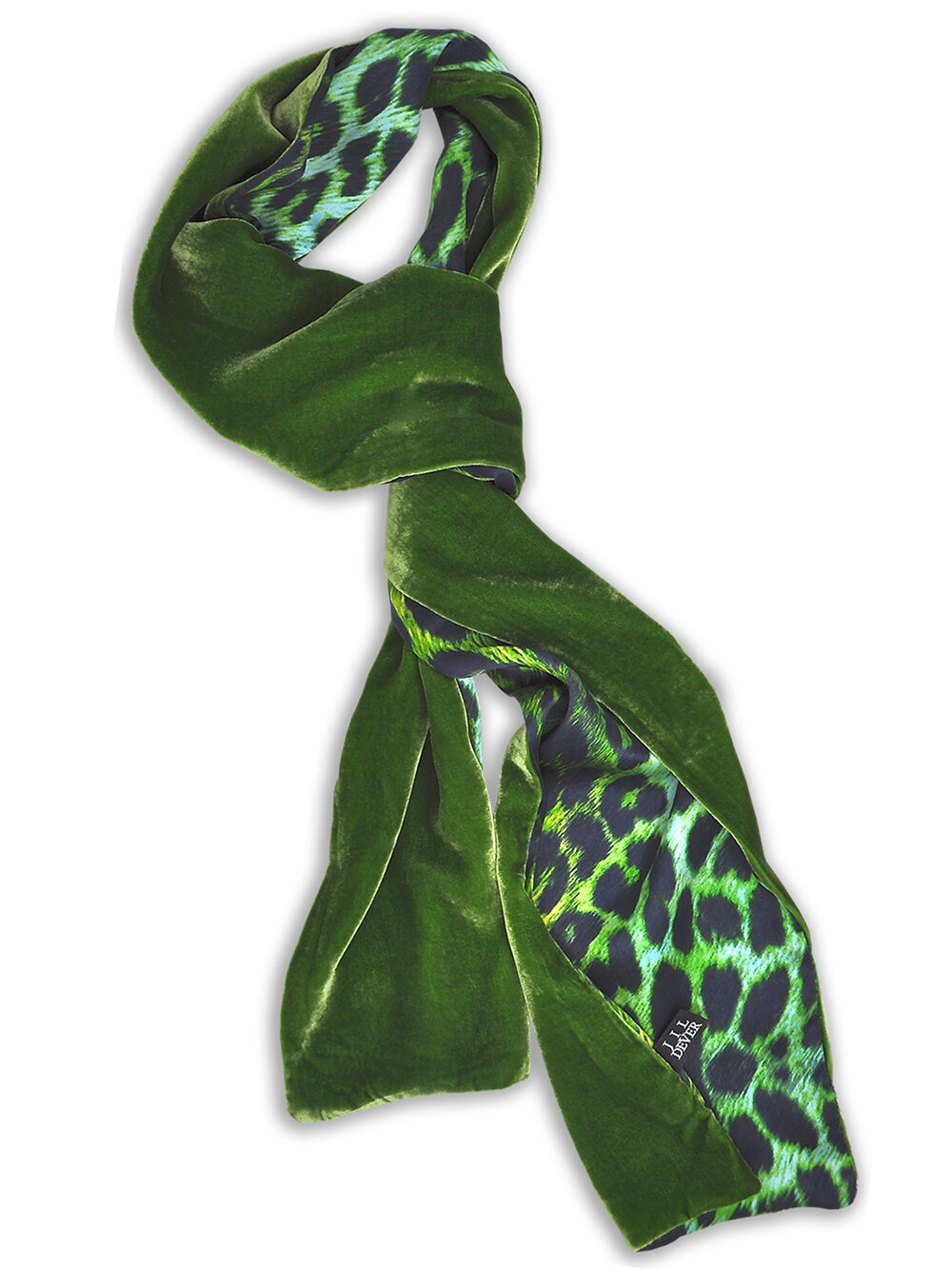Sunset Leopard Print Silk & Green Velvet Reversible Scarf | Park
