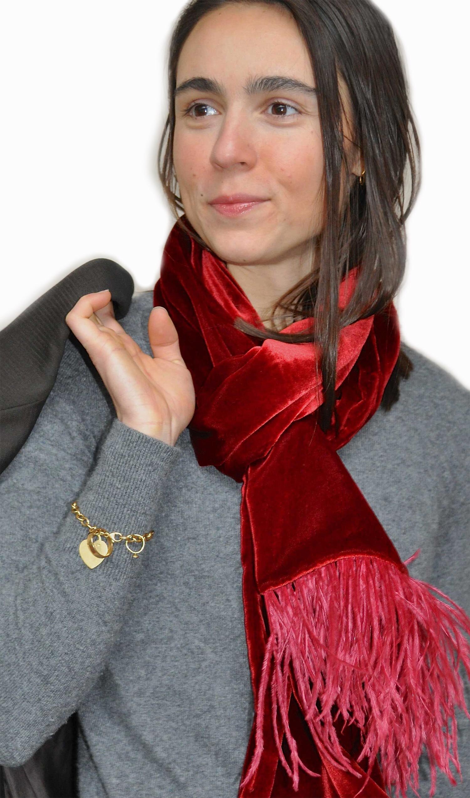 Details about   Red Crushed Velvet Long Scarf 