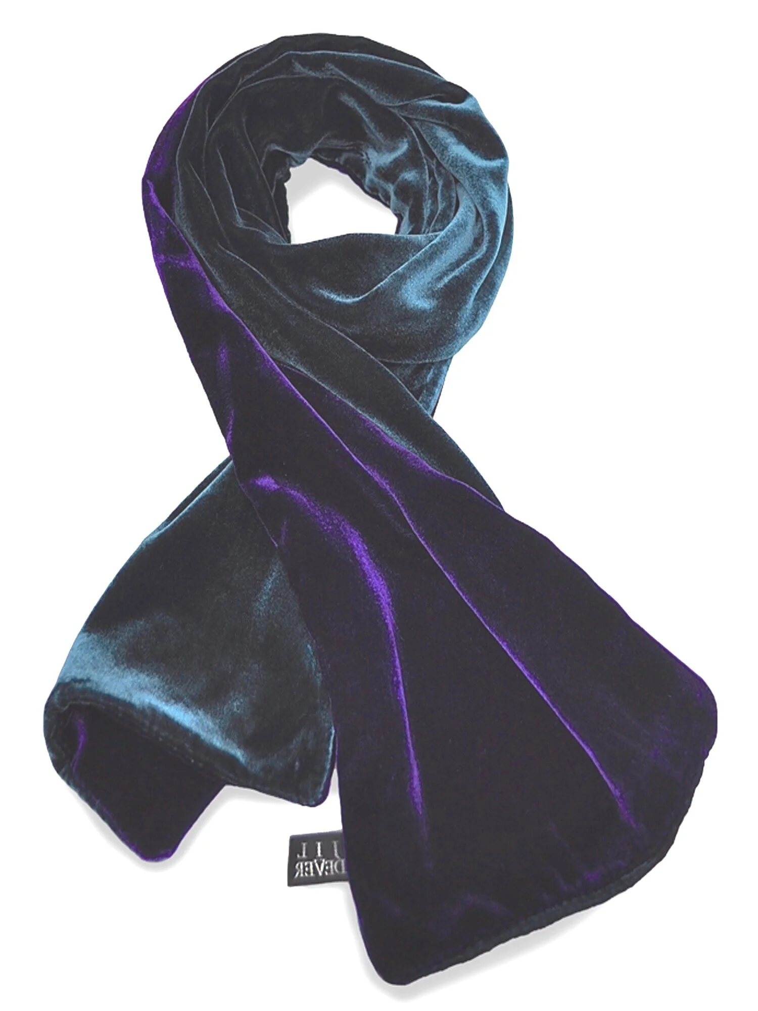 Unisex mallard teal and purple reversible velvet scarf.
