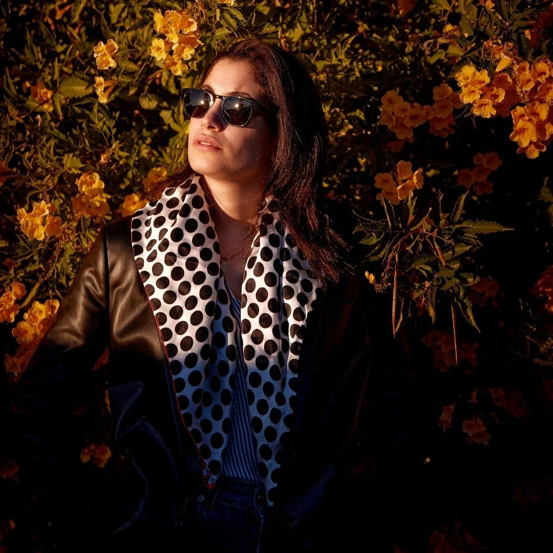 Bleecker Red Floral and Black Dot Iconic Silk Square Scarf  |  Jil Dever Designer Luxury Accessory