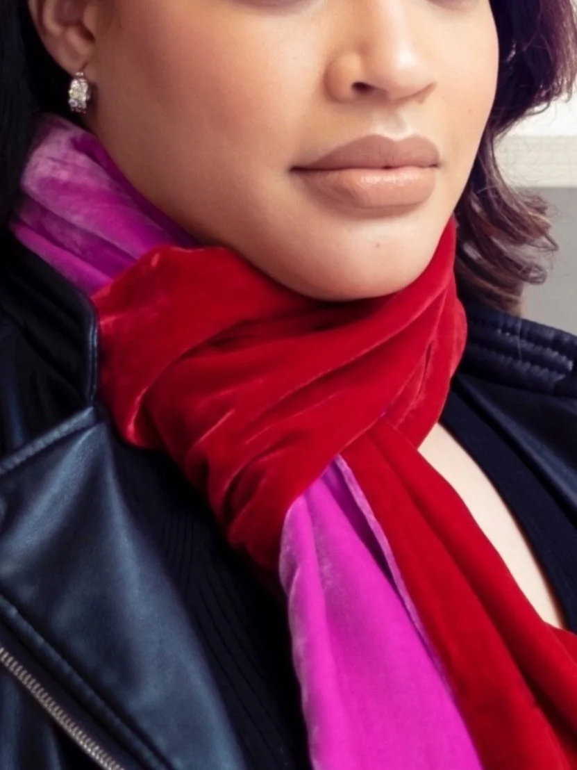 Hudson Unisex Red and Pink Velvet Muffler Scarf
