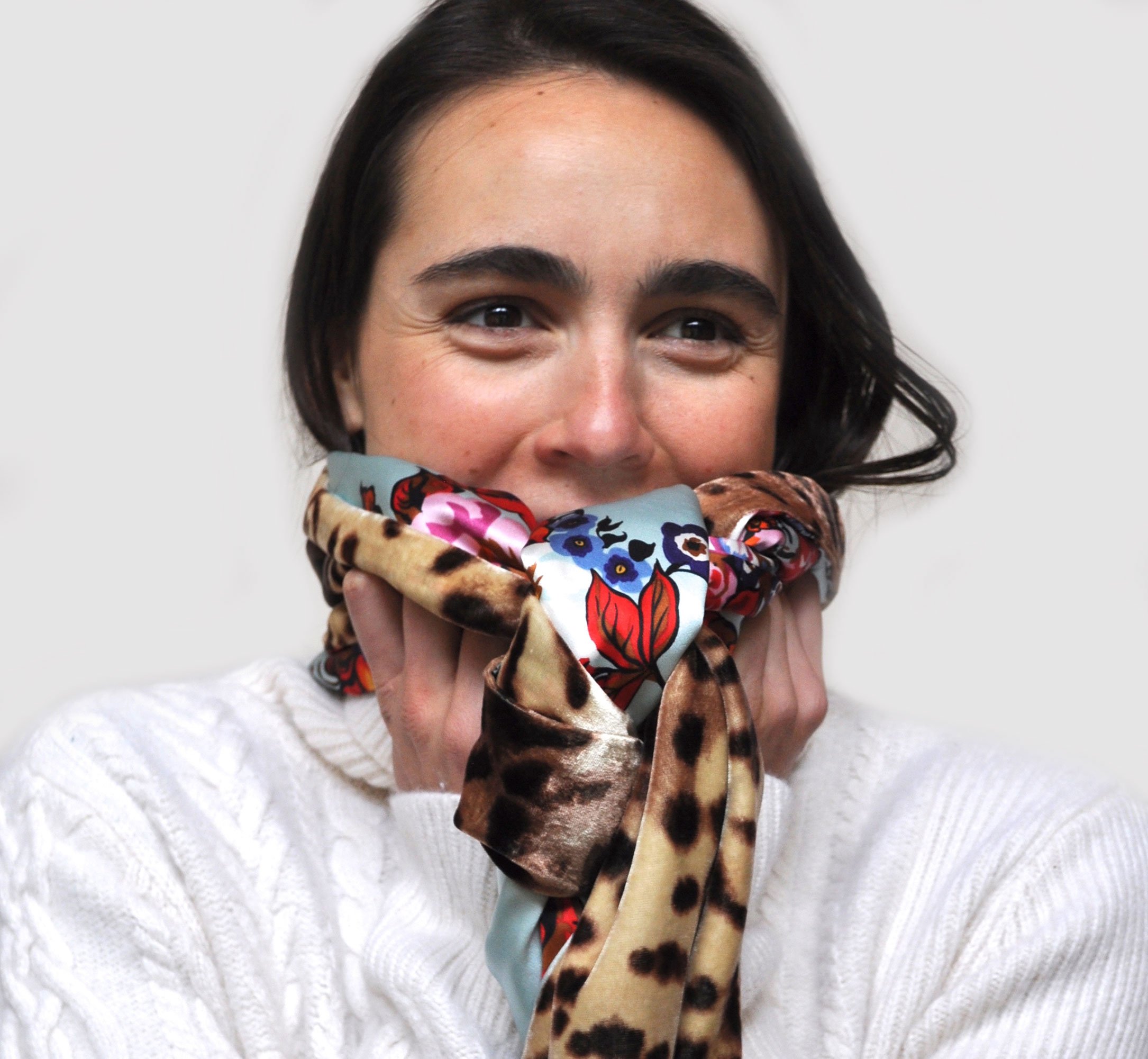 Park Silk and Velvet Floral and Animal Print Leopard Scarf