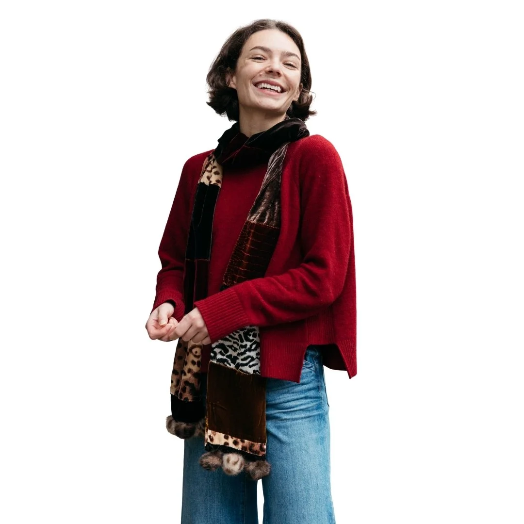 Crosby Scarf in velvet and silk patchwork  -  Luxury Upcycled Designer Accessory I Upcycled Circular Fashion Collection