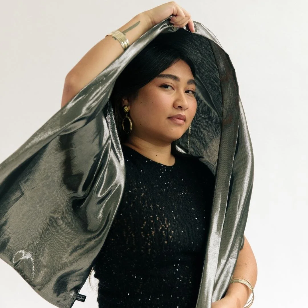 Broadway Silver Black Silk Lamé Wrap