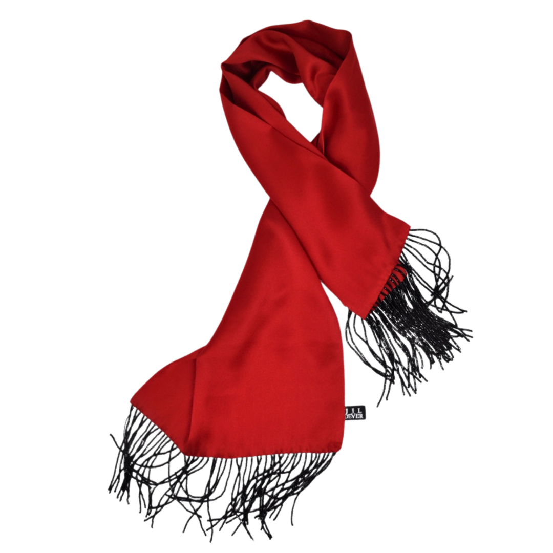 Tux Scarf in Silk Charmeuse Trimmed in Dazzling Beaded Fringe