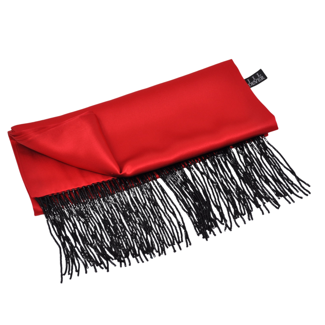 Tux Scarf in Silk Charmeuse Trimmed in Dazzling Beaded Fringe