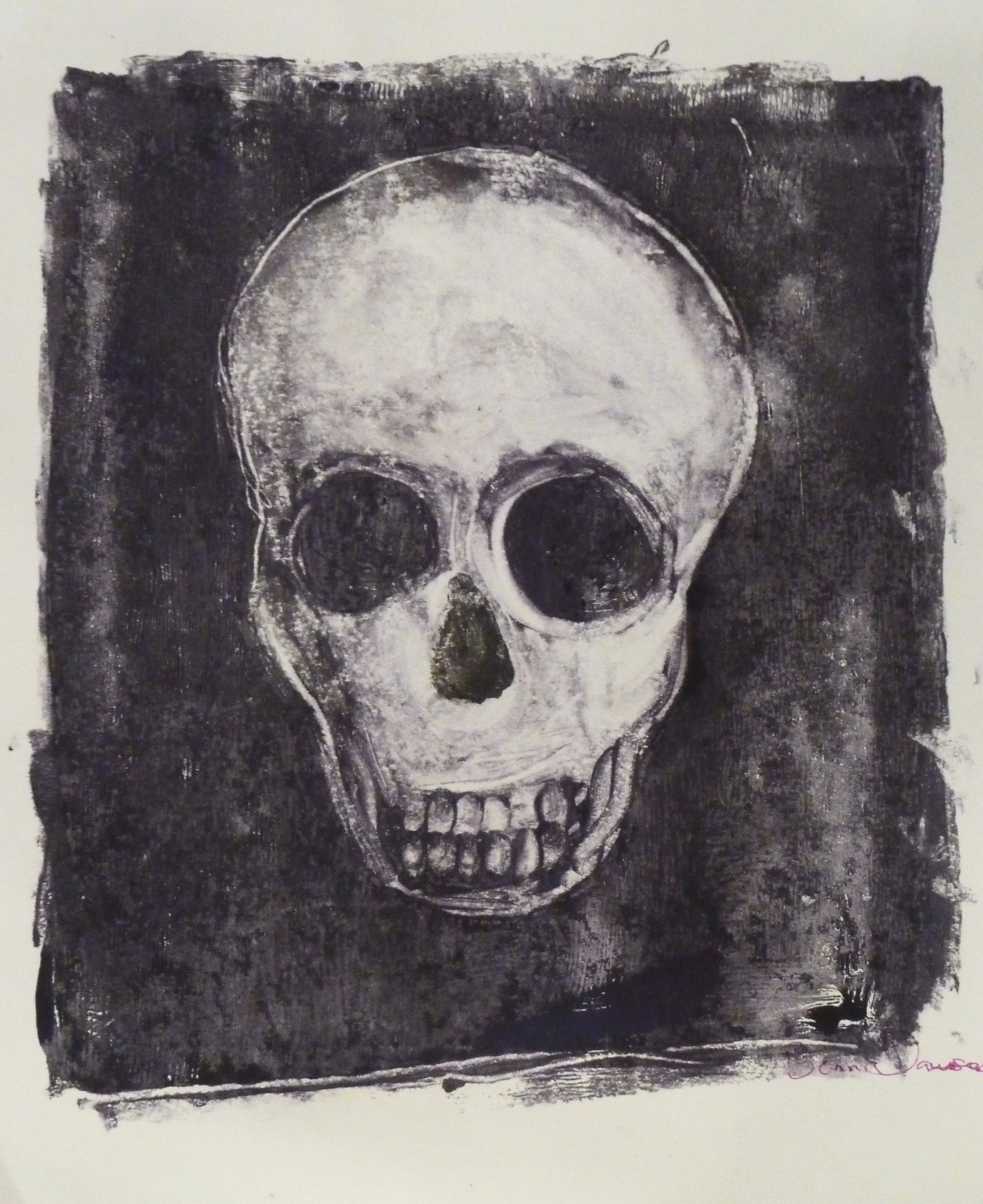 Halloween Skull Reductive Monoprint