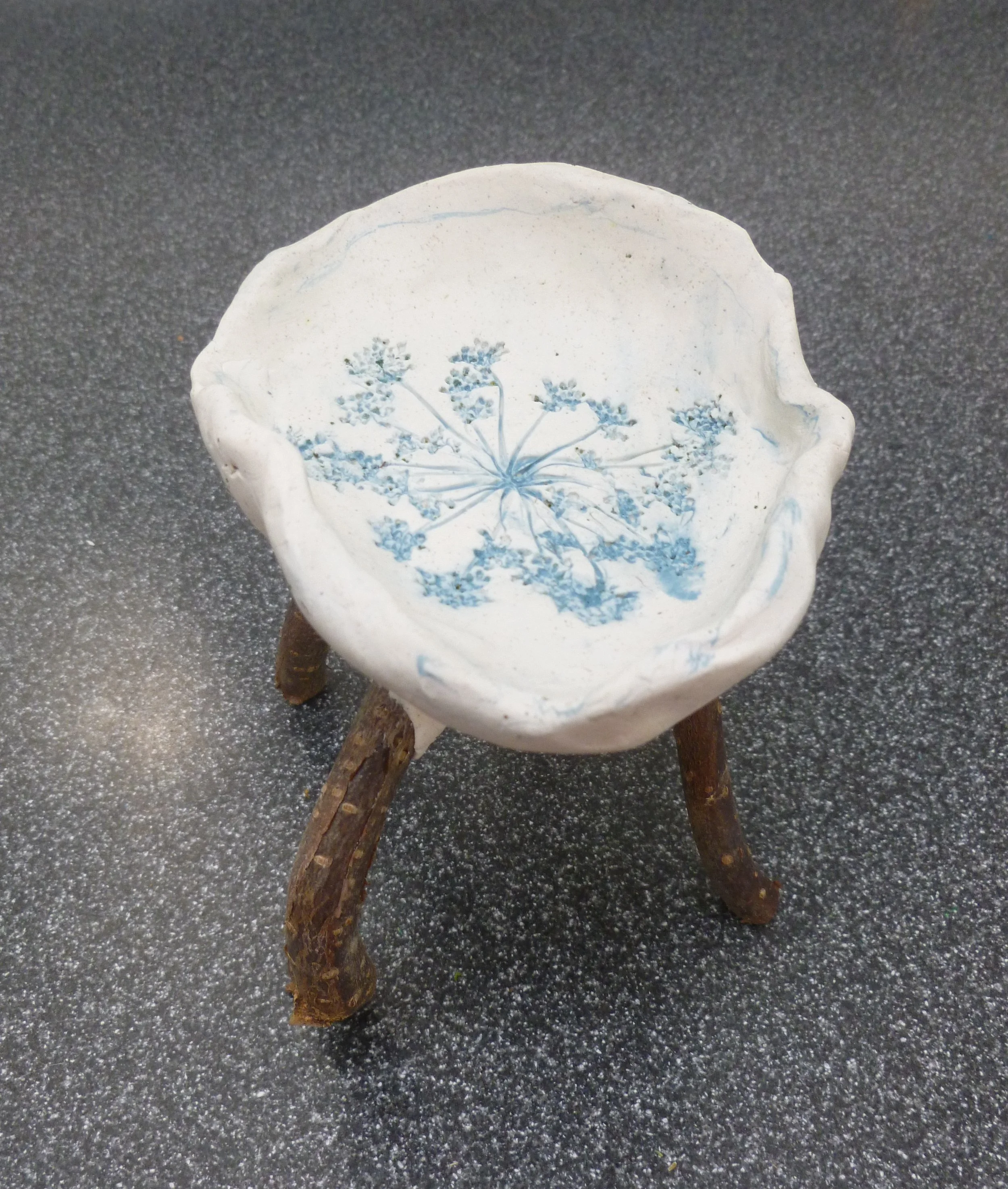 Footed Dish with flower impression