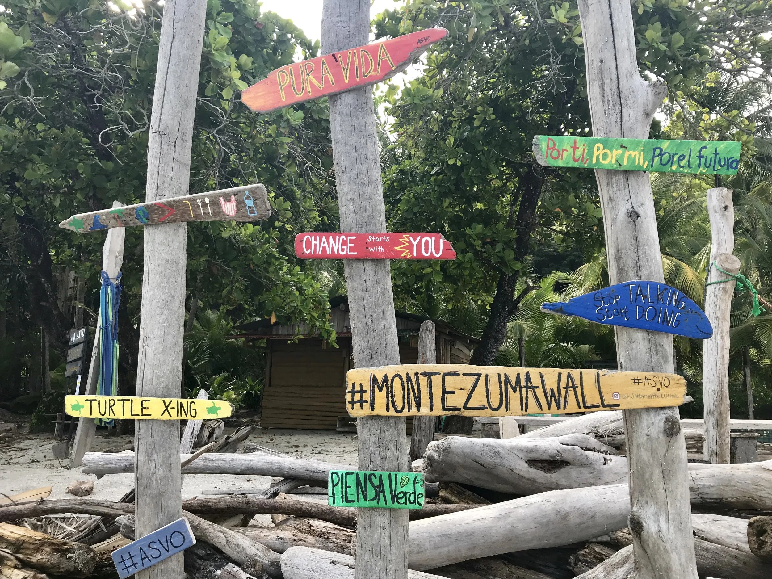 This funky beach art captures what's important to people in Montezuma.