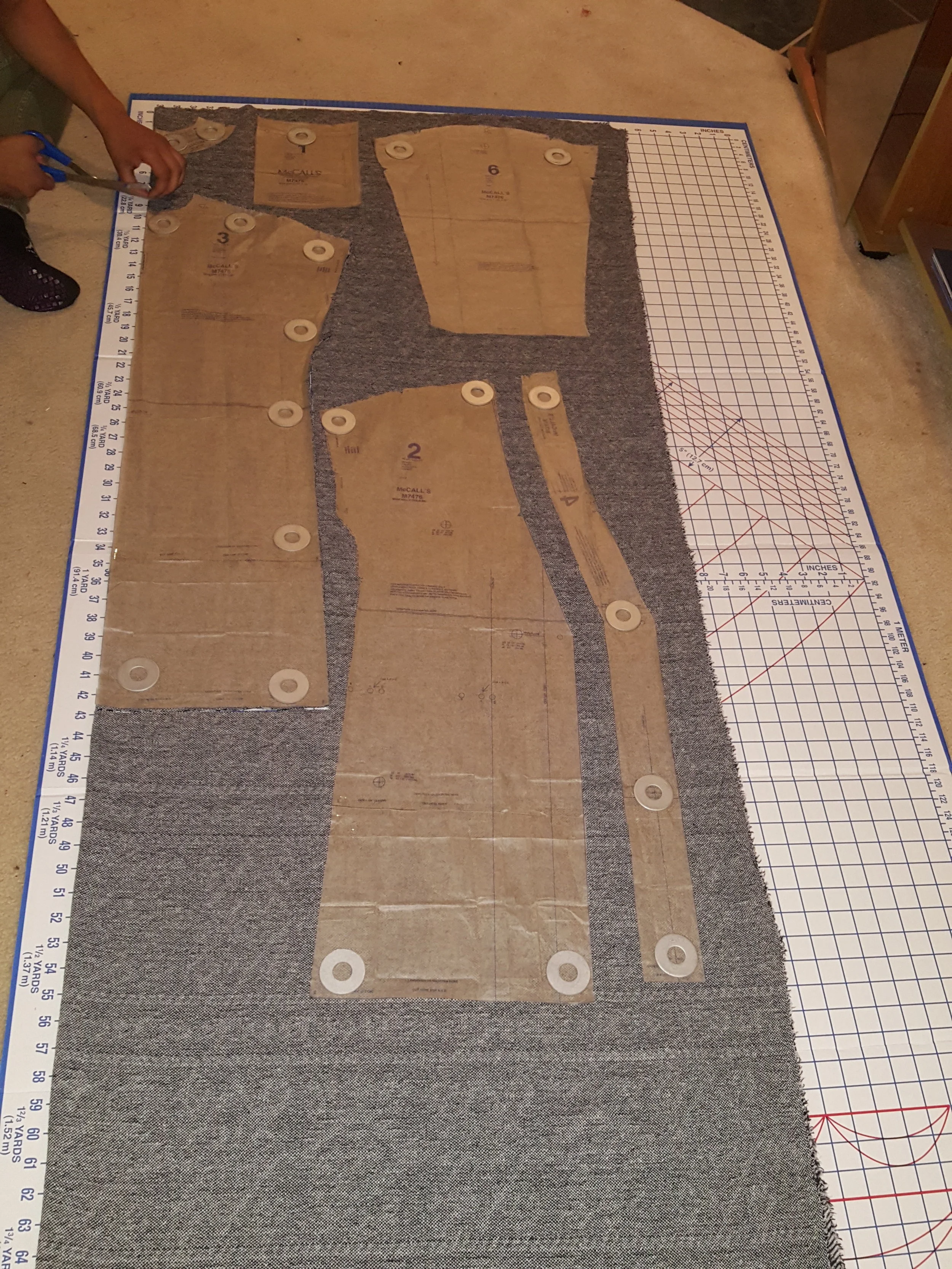 Due to the length of the pattern pieces, we pulled out the cutting board for this project! Side note, in the future I may building a new table for this exact reason. 