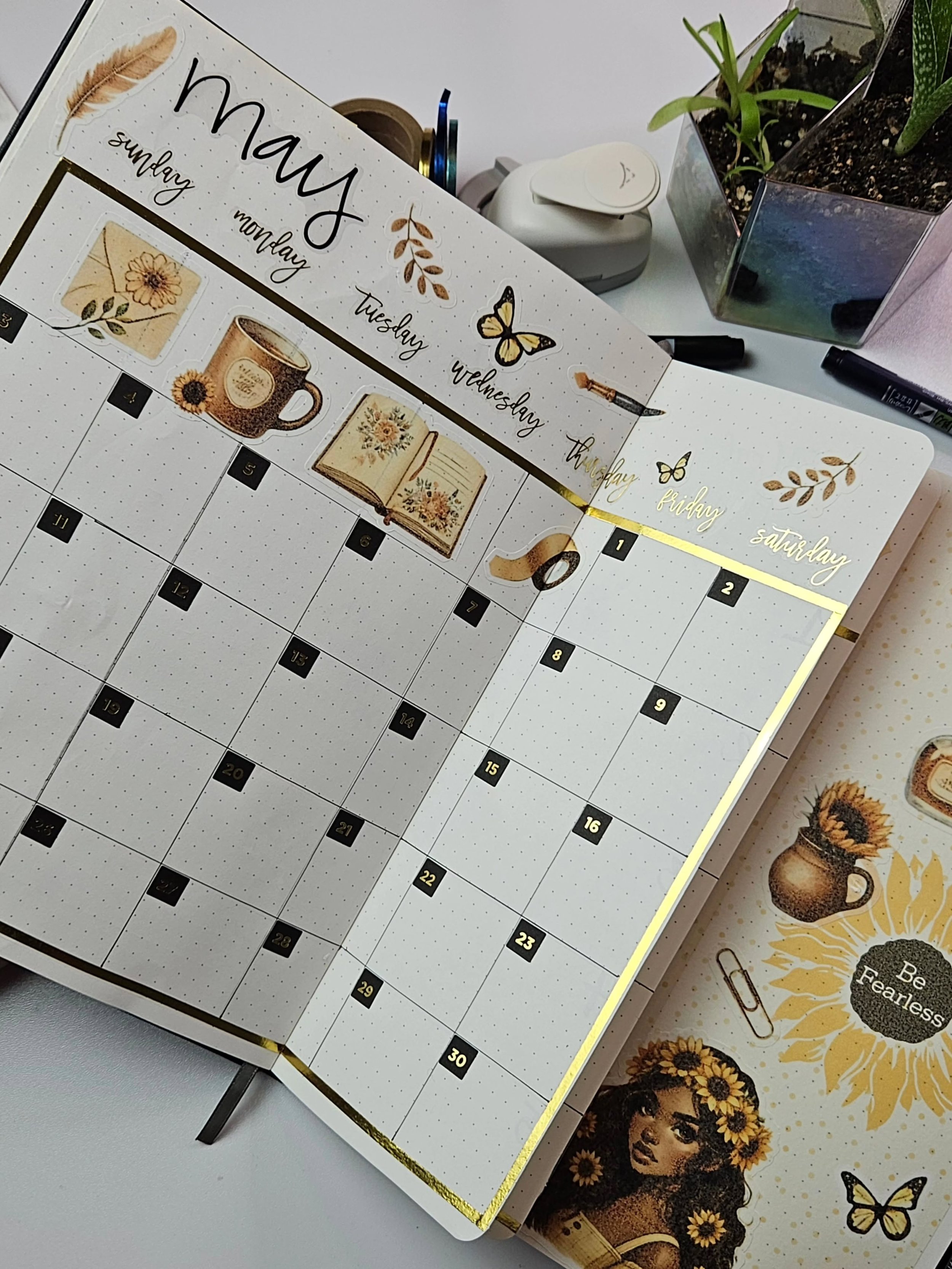 Sharing this so late, but here's a full look at May in my bullet journal, set up using a beautiful sticker set from @craftyplanner_queen printed on washi tape sticker paper. 

#bujoplanning #planner