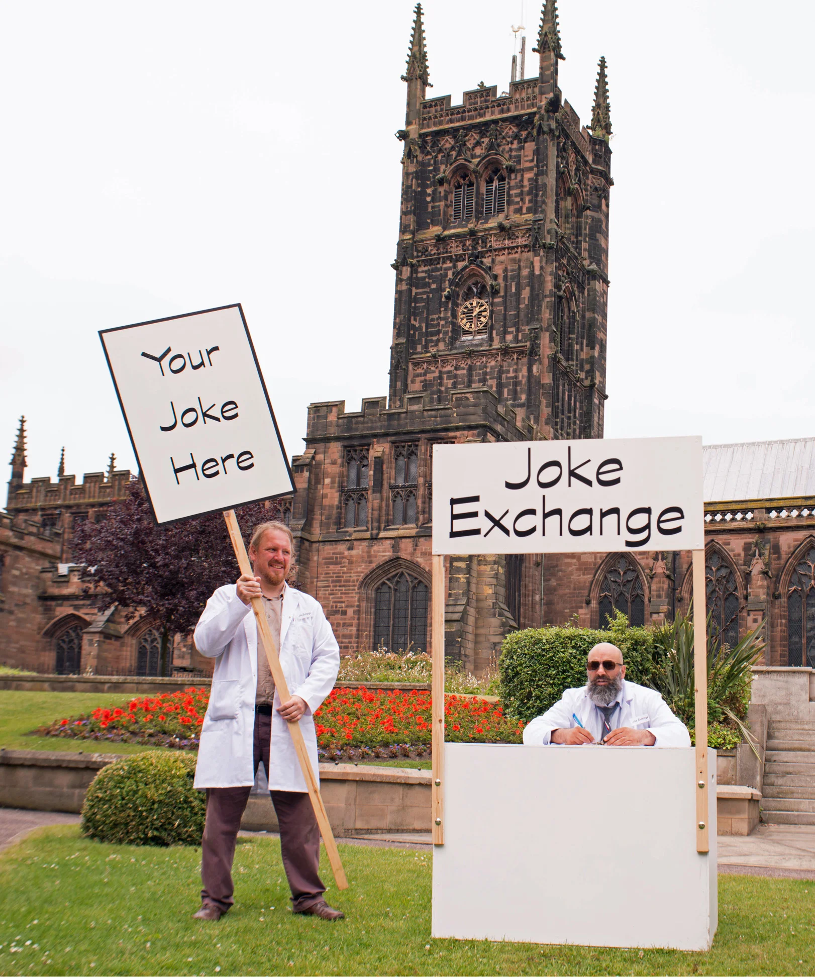 Joke Exchange (2017) Joke Exchange A series of public interactions on the streets of Wolverhampton, inviting passers-by to share a joke, leading to placard interventions and an exhibition of photographs, for Creative Black Country.