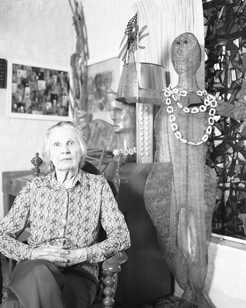  Mary Nohl at her lake cottage environment (site view, interior, 1997), Fox Point, WI, c. 1960–2001. Photo courtesy of John Michael Kohler Arts Center. 