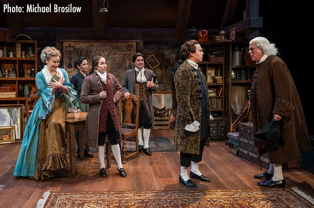 The cast of BOSWELL looking on at the first meeting of James Boswell and Samuel Johnson