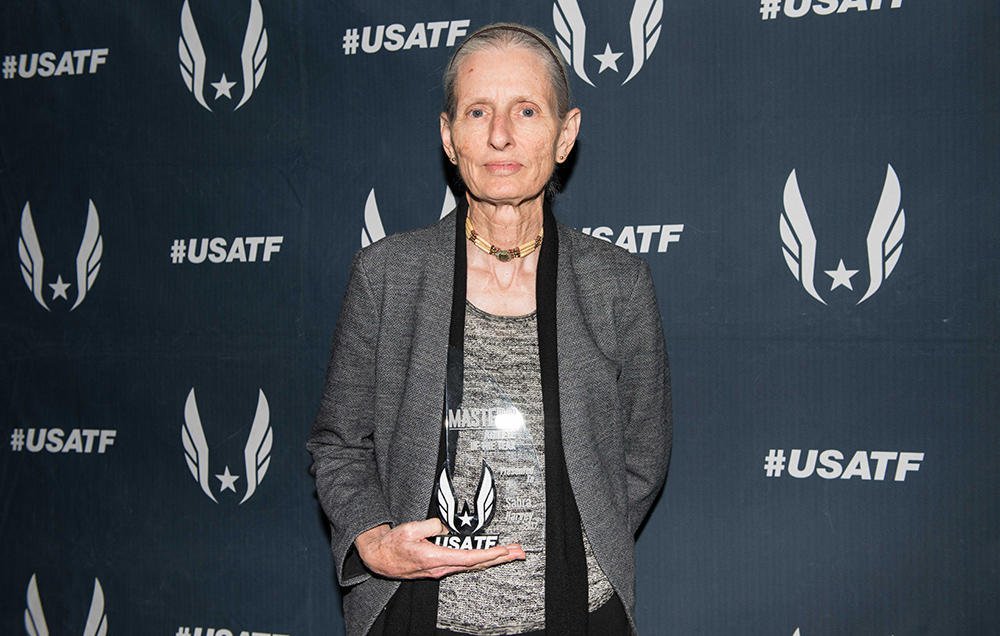 Sabra Harvey accepted her Masters Athlete of the Year award at USA Track and Field’s annual awards ceremony in Columbus, Ohio. PHOTOGRAPH COURTESY OF USATF